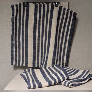 Crate & Barrel accent pillow covers 23"x23" set of 3 Celena blue striped twill